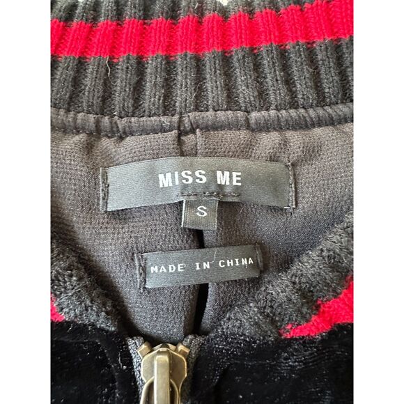 Miss Me Velour Embroidered Bomber Jacket Black with red trim Size Small - Picture 11 of 11